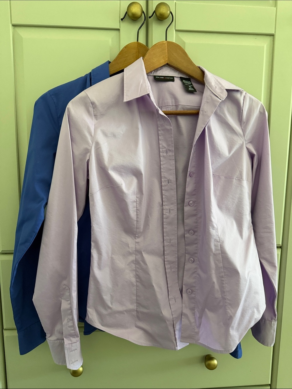 TWO Women’s New York & Company Lavender and Blue Dress Shirts